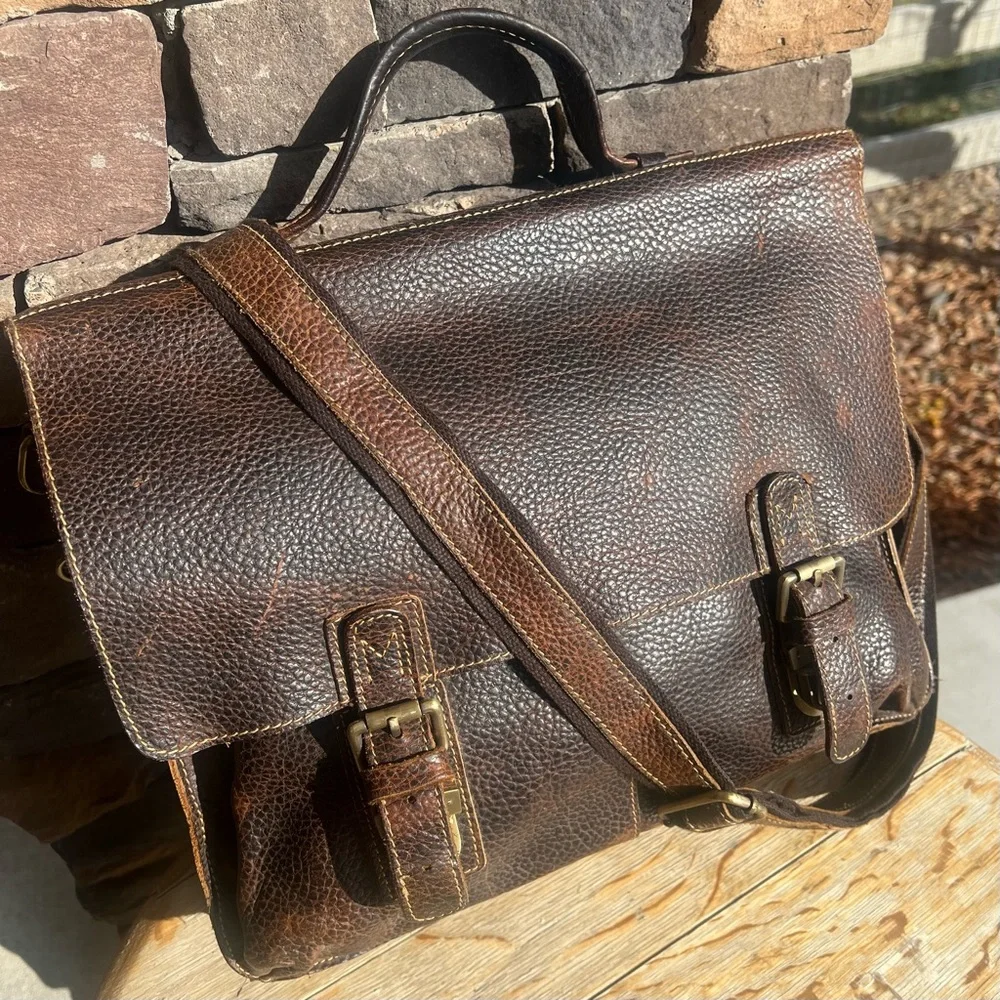 VINTAGE KATTEE CRAZY HORSE LEATHER SATCHEL BRIEFCASE LAPTOP TOTE BUSINESS BAG
